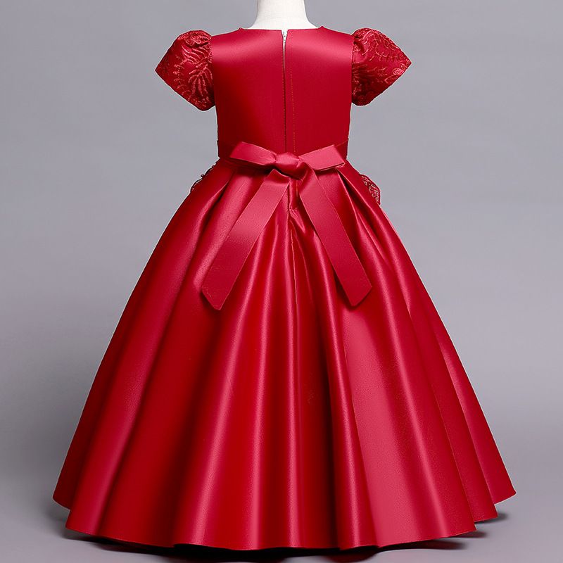 Girls Kids Clothing Princess Dress New Style Formal Gown Short Sleeved Dress Satin Embroidered Puffy Skirt High End Design Noble Temperament Party Holiday Outfit