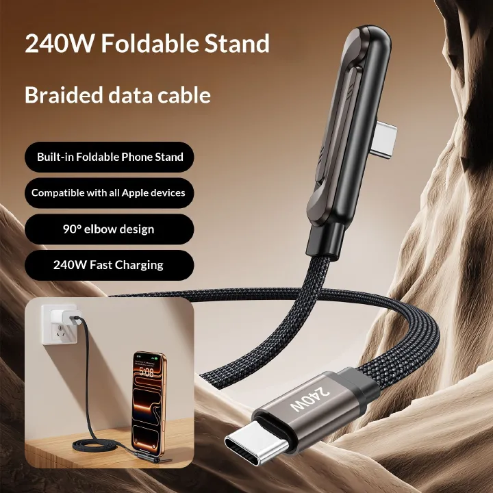 Newly Upgraded 240W Super Fast Charge Multifunctional Data Cable USB Type-C Charging Cable Phone Stand Car Charger Cable Compatible With Apple Huawei