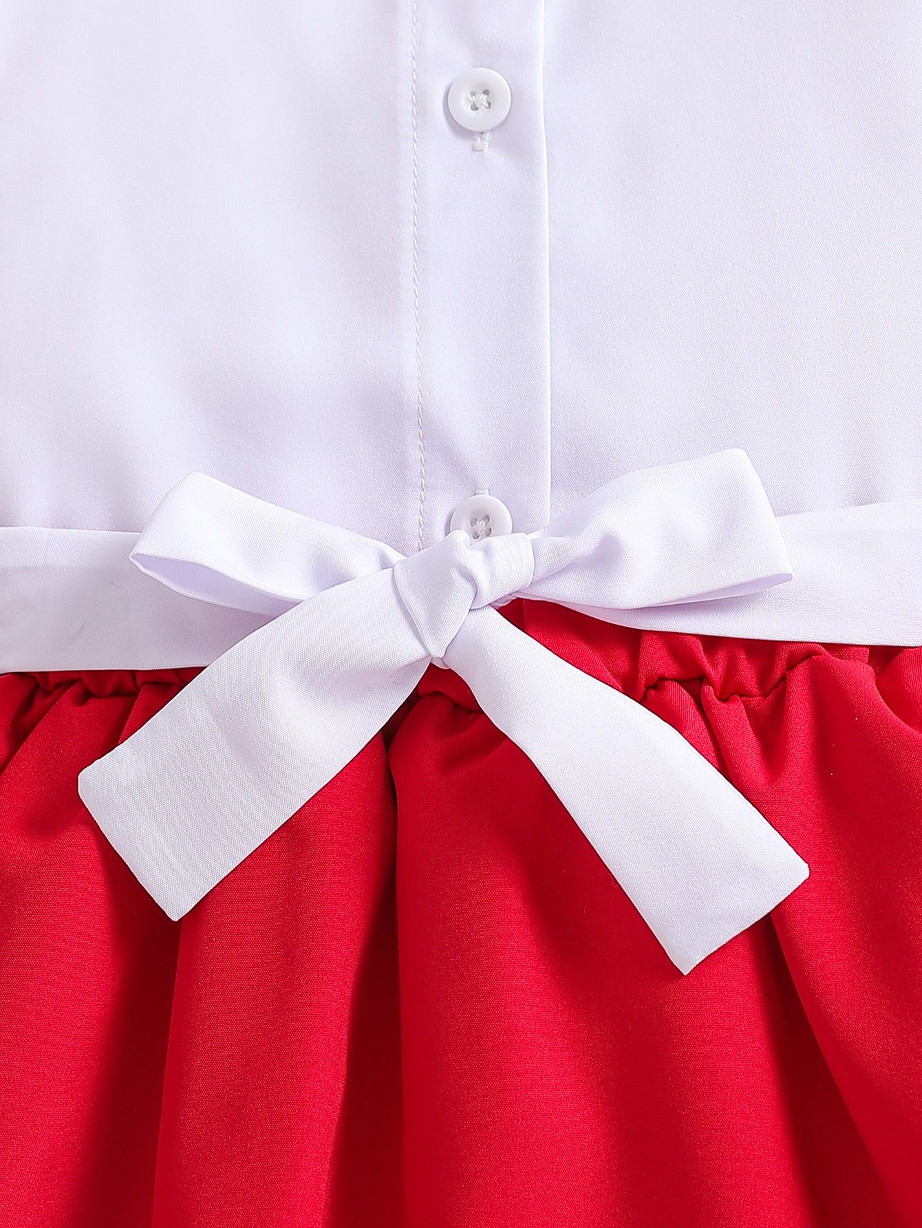 2 PCs Girls Kids Clothing INS Style Fashion New Style Collar Buttoned Lace Tulle Sleeve Bow Red Pleated Skirt Outfit
