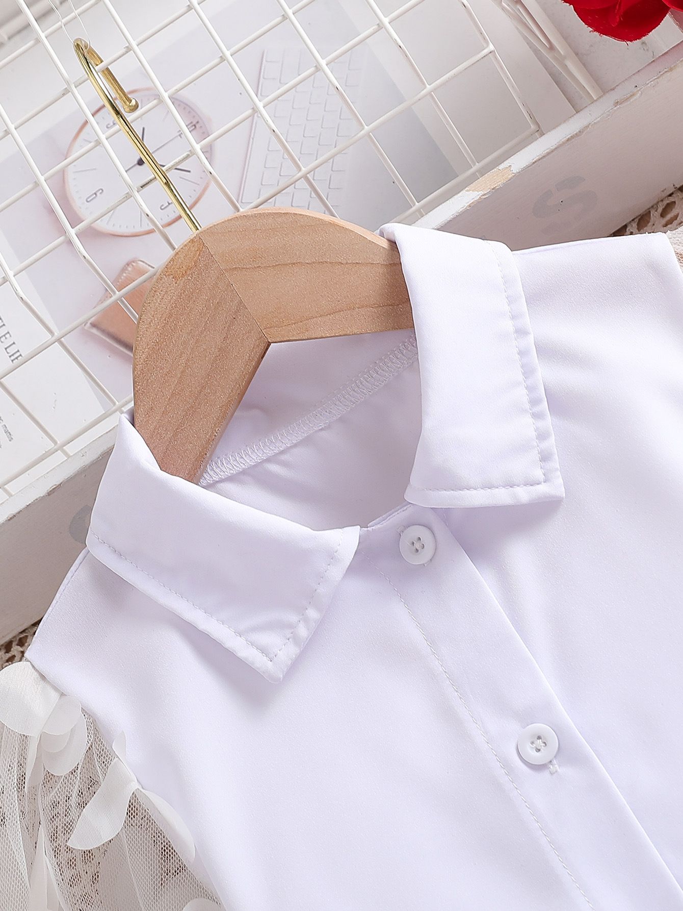 2 PCs Girls Kids Clothing INS Style Fashion New Style Collar Buttoned Lace Tulle Sleeve Bow Red Pleated Skirt Outfit