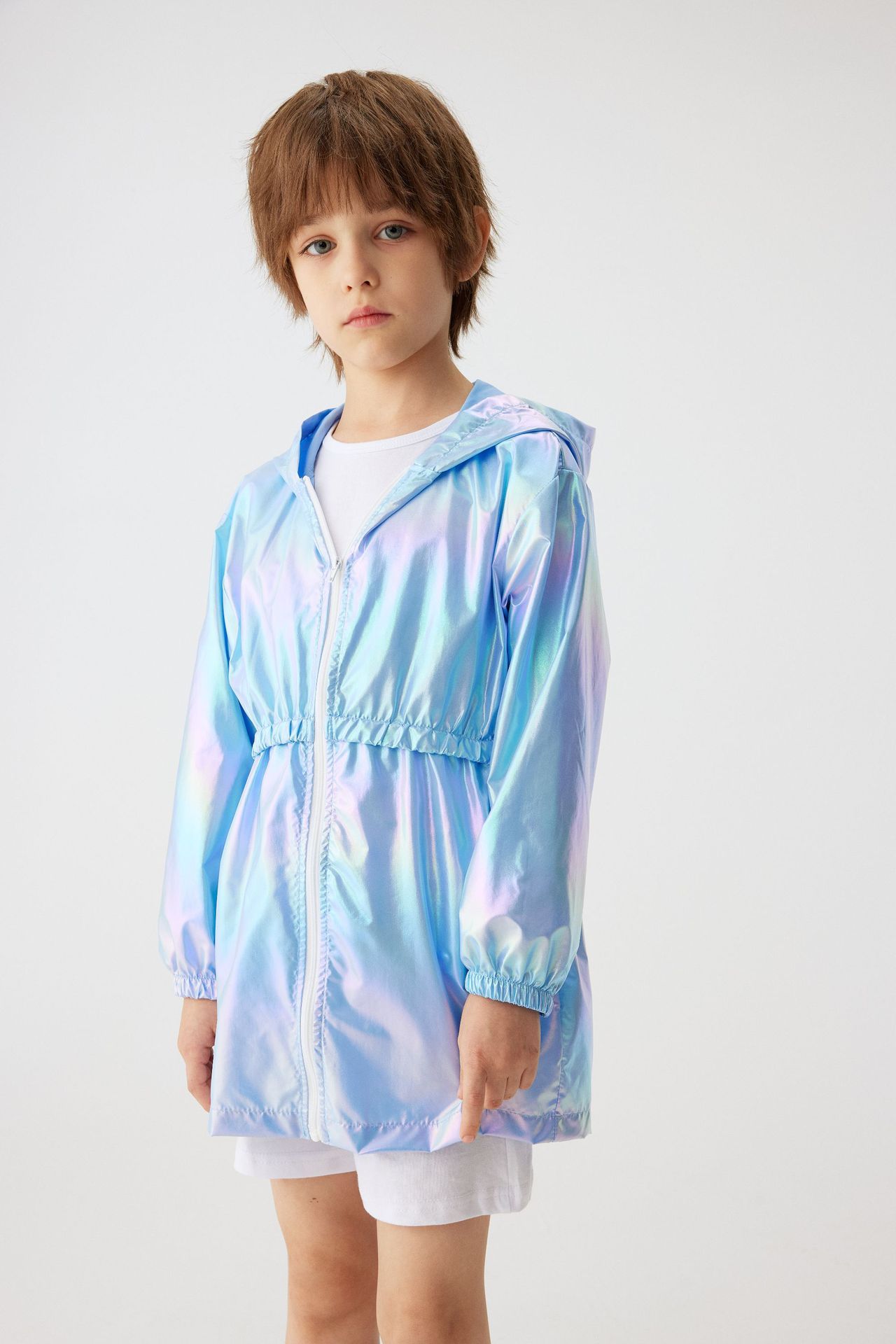 Girls Gradient Hooded Zipper Jacket Kids Lightweight Sun Protection Coat Summer Beach Outfit Girl Clothes Children Hoodies