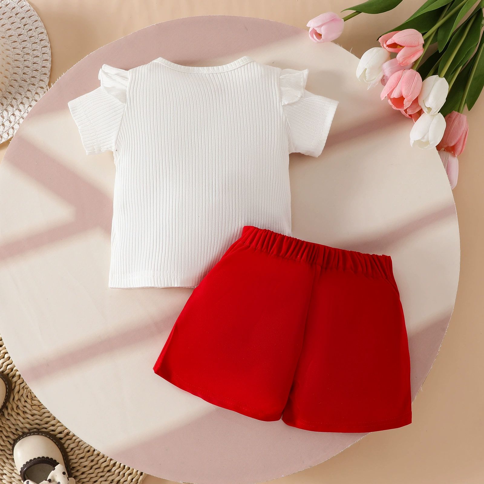 Toddler Baby Girl Summer Clothes Set Cute 3D Heart Short Sleeve T-Shirt Top and Shorts 2PCS Outfit Kids Casual Wear