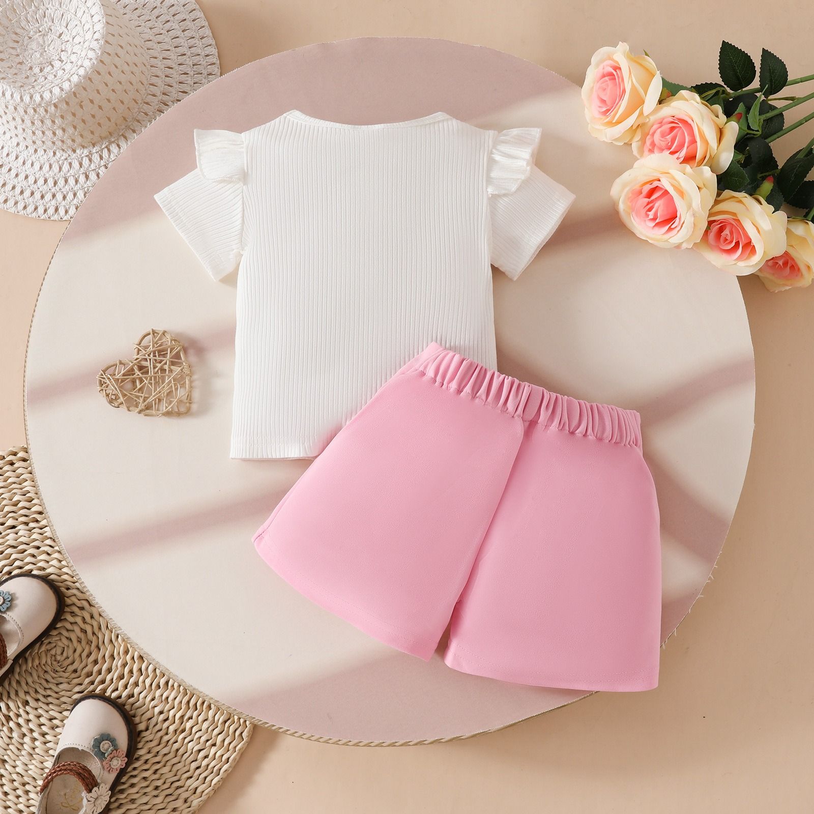 Toddler Baby Girl Summer Clothes Set Cute 3D Heart Short Sleeve T-Shirt Top and Shorts 2PCS Outfit Kids Casual Wear