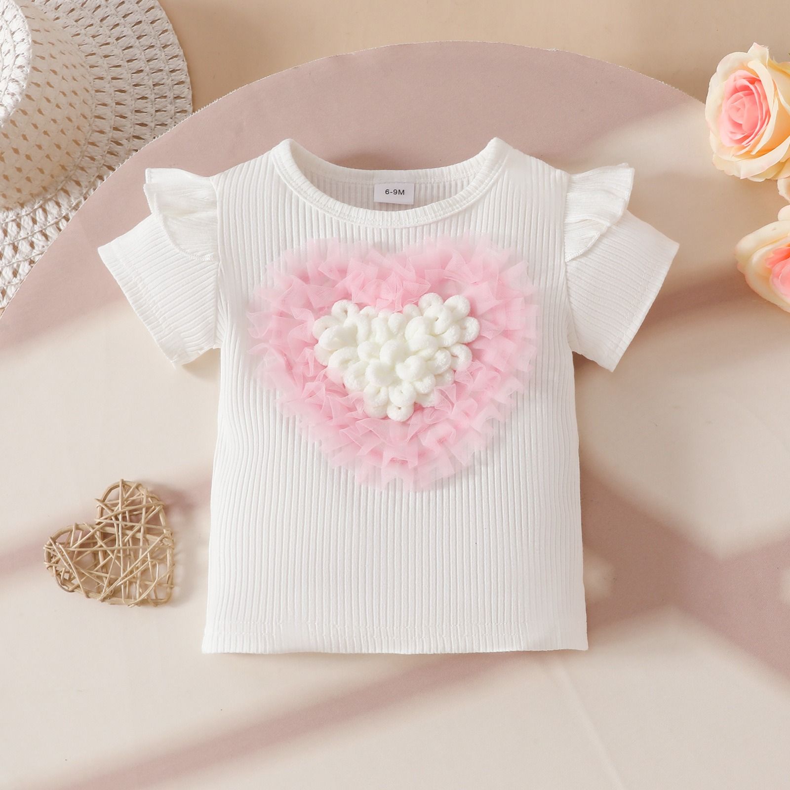 Toddler Baby Girl Summer Clothes Set Cute 3D Heart Short Sleeve T-Shirt Top and Shorts 2PCS Outfit Kids Casual Wear