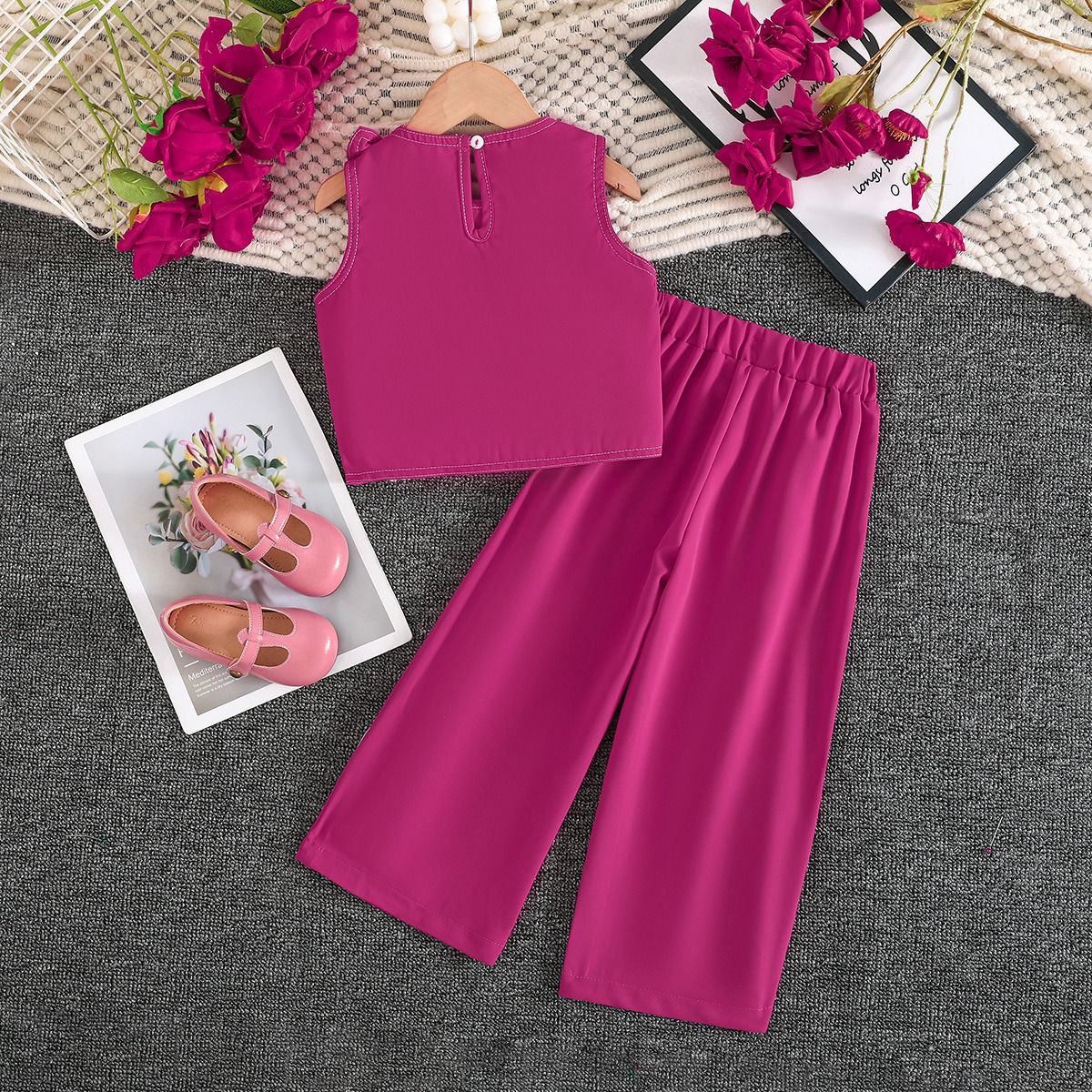 Sleeveless Floral Crop Top & Casual Wide Leg Pants Breathable Cool Outfit 2PCS Set for Girls 2-7Y Fashion Girl Clothes Kid  Clothing Sets
