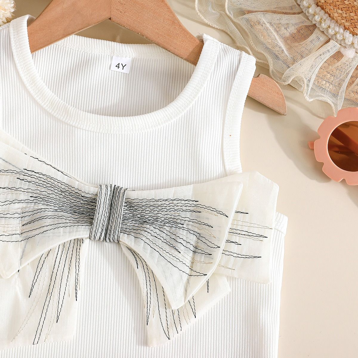 Girl Clothes Kid Sleeveless Bow Top & Layered Cake Skirt Set 2PCS Outfit 2-7 Years Fashion Casual Cool Clothes Clothing Set