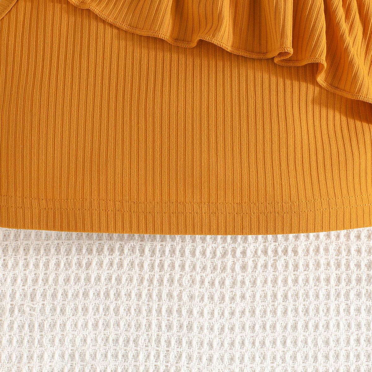 Girls Ribbed Ruffle Strap Top + Striped Flared Pants 2PCS Casual Fashion Outfit Girl Clothes Kid Clothing Sets