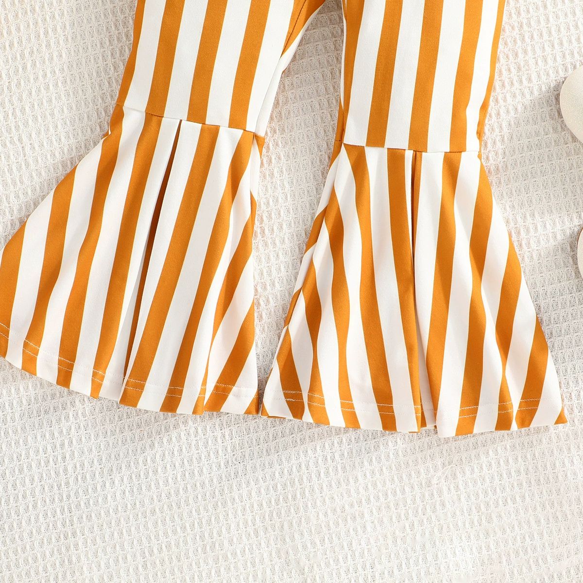 Girls Ribbed Ruffle Strap Top + Striped Flared Pants 2PCS Casual Fashion Outfit Girl Clothes Kid Clothing Sets