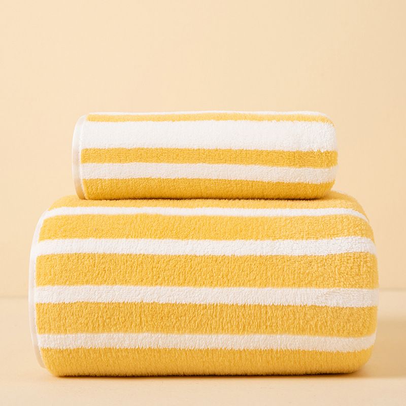 2Pcs New Towel Sets Candy Color Striped Coral Fleece Absorbent Bath Towel Set 2pcs Soft Face & Body Towels for Home Use Bath  Towel Face Towel