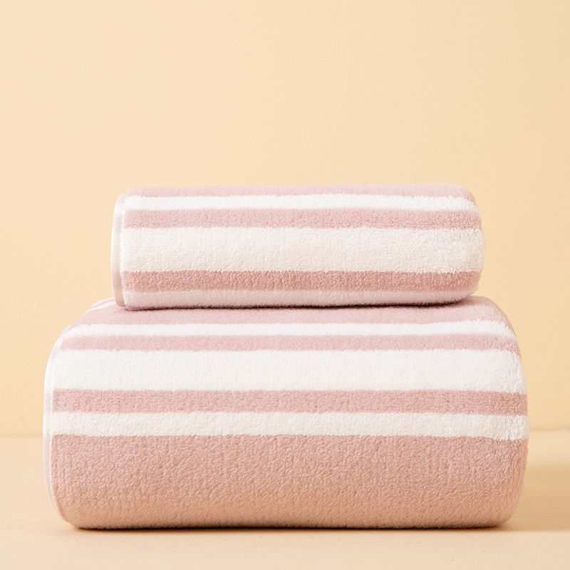 2Pcs New Towel Sets Candy Color Striped Coral Fleece Absorbent Bath Towel Set 2pcs Soft Face & Body Towels for Home Use Bath  Towel Face Towel