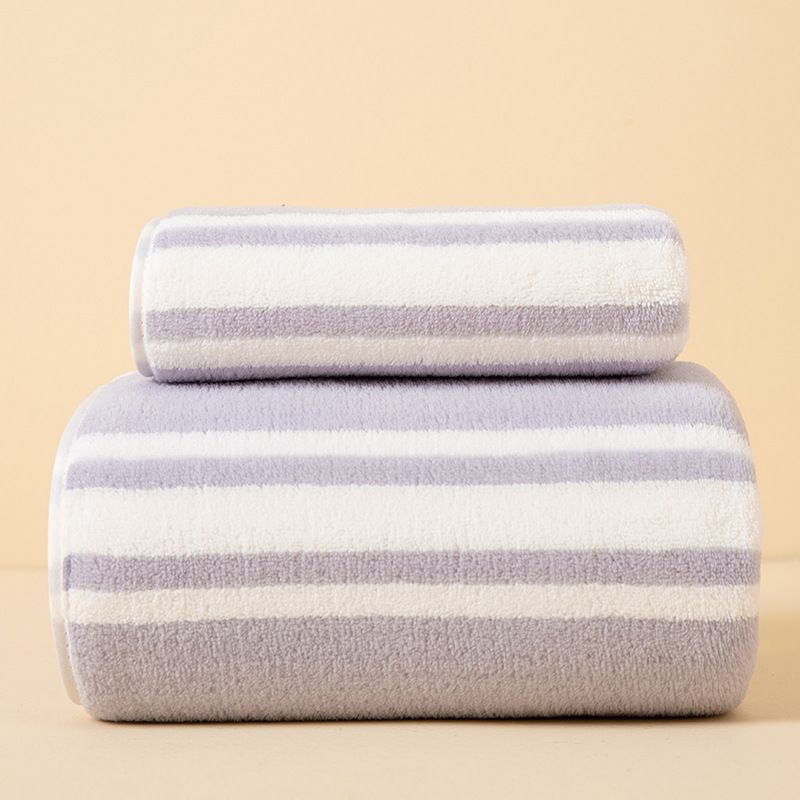 2Pcs New Towel Sets Candy Color Striped Coral Fleece Absorbent Bath Towel Set 2pcs Soft Face & Body Towels for Home Use Bath  Towel Face Towel