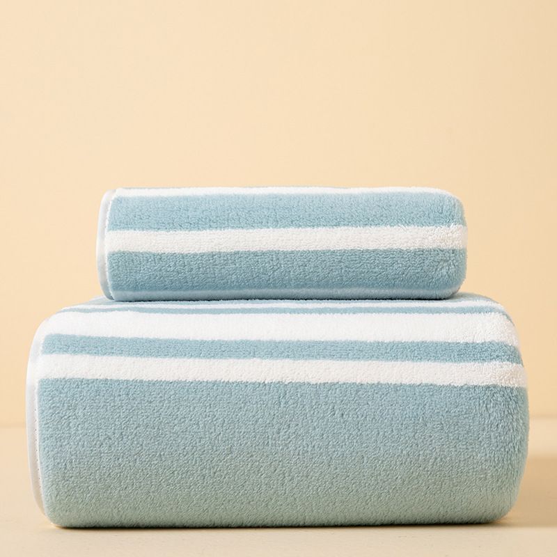 2Pcs New Towel Sets Candy Color Striped Coral Fleece Absorbent Bath Towel Set 2pcs Soft Face & Body Towels for Home Use Bath  Towel Face Towel