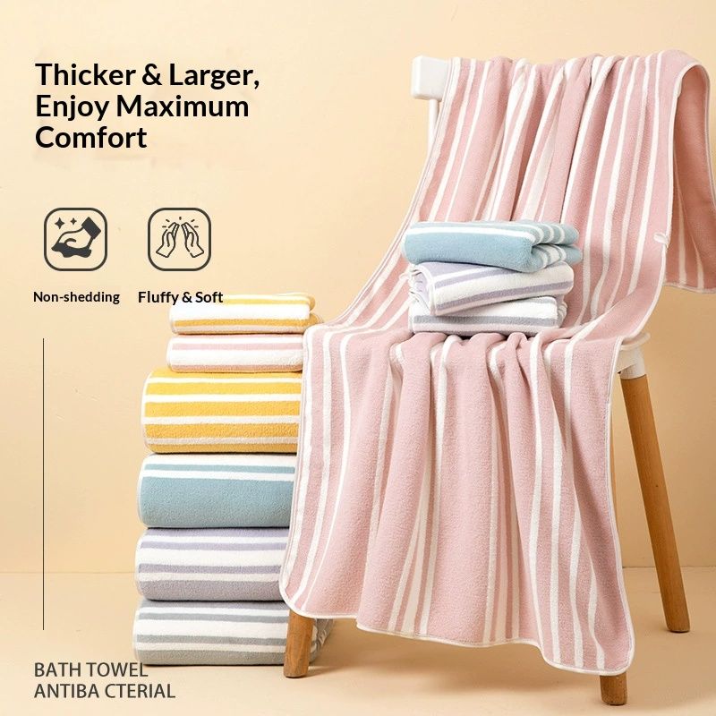 2Pcs New Towel Sets Candy Color Striped Coral Fleece Absorbent Bath Towel Set 2pcs Soft Face & Body Towels for Home Use Bath  Towel Face Towel