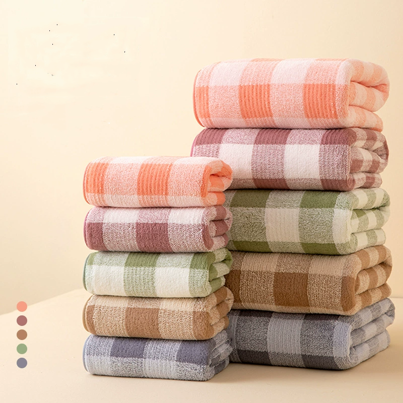 2Pcs Plaid Towel Sets Colorful Coral Fleece Absorbent Bath Towel Soft Face & Body Towels for Home Use Shower Towels