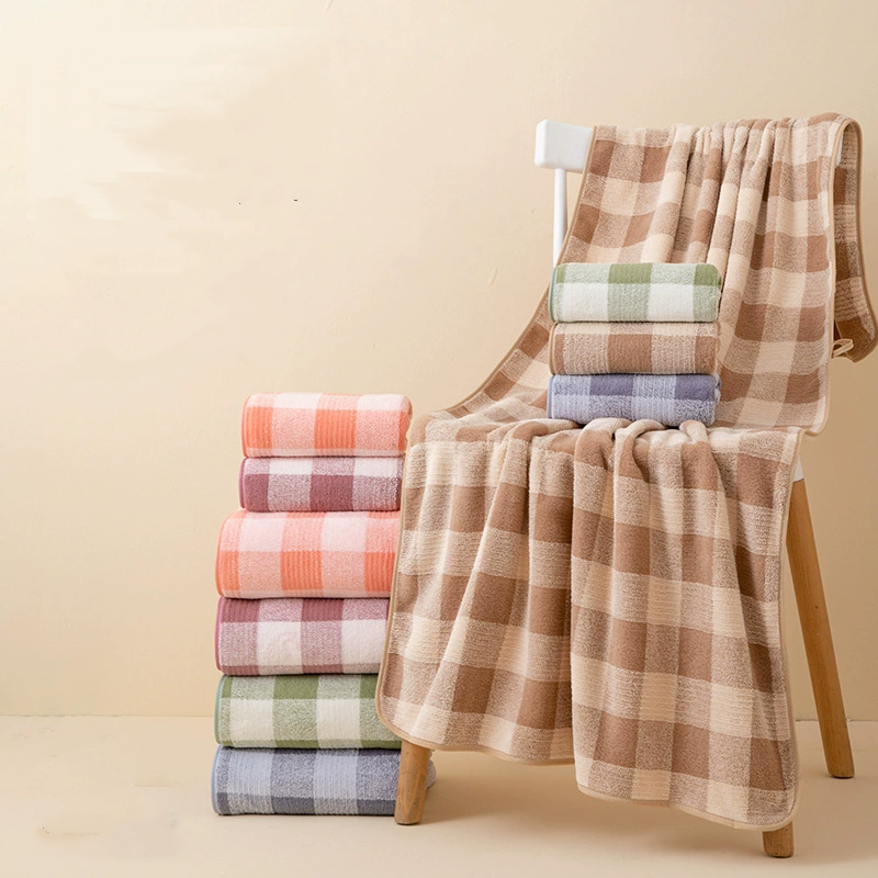 2Pcs Plaid Towel Sets Colorful Coral Fleece Absorbent Bath Towel Soft Face & Body Towels for Home Use Shower Towels