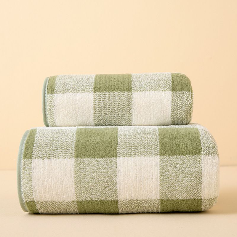 2Pcs Plaid Towel Sets Colorful Coral Fleece Absorbent Bath Towel Soft Face & Body Towels for Home Use Shower Towels