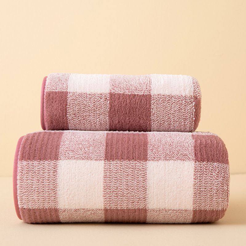 2Pcs Plaid Towel Sets Colorful Coral Fleece Absorbent Bath Towel Soft Face & Body Towels for Home Use Shower Towels