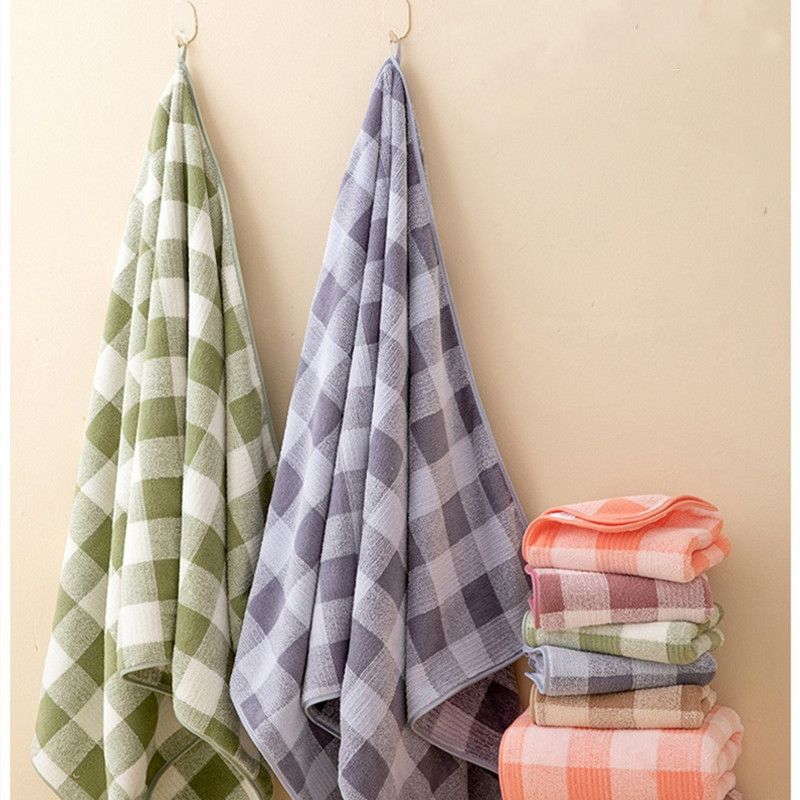 2Pcs Plaid Towel Sets Colorful Coral Fleece Absorbent Bath Towel Soft Face & Body Towels for Home Use Shower Towels