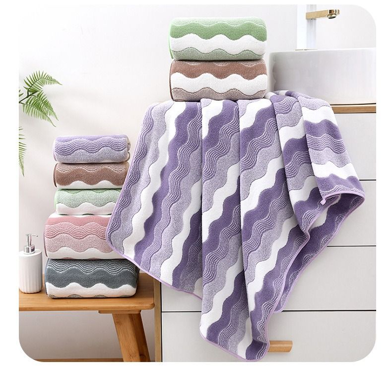 2Pcs Cationic Soft Wide S-Pattern Towel Set Highly Absorbent Bath Towel & Face Towel Bathroom Shower Use Gentle Skin Care Beauty Towels