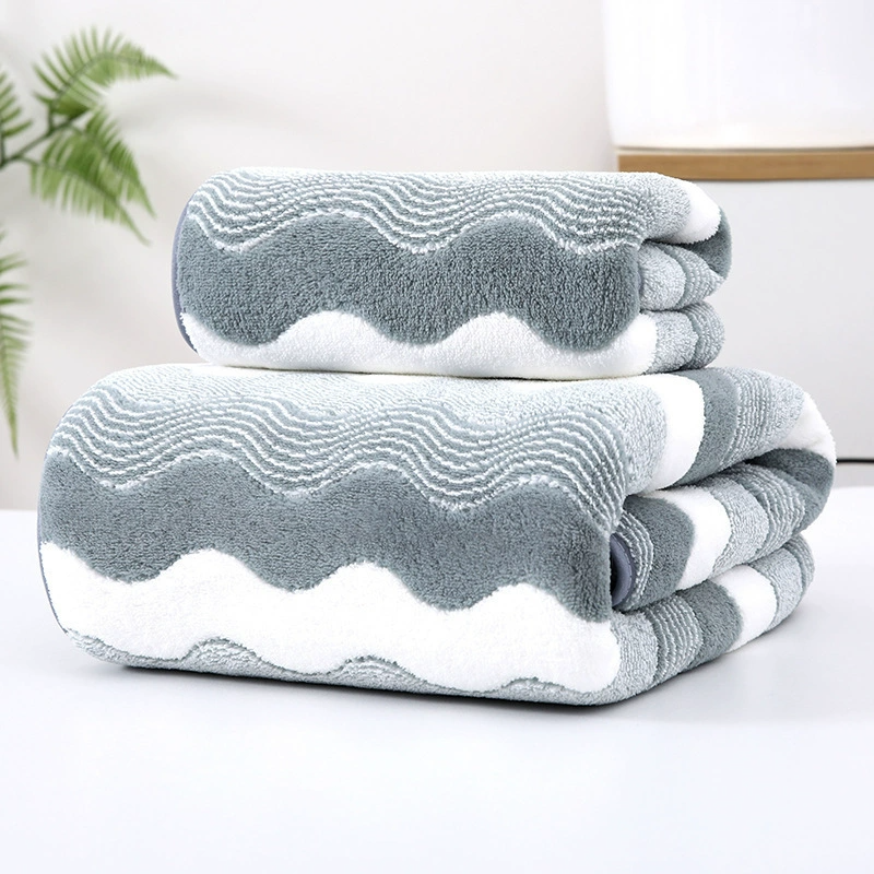 2Pcs Cationic Soft Wide S-Pattern Towel Set Highly Absorbent Bath Towel & Face Towel Bathroom Shower Use Gentle Skin Care Beauty Towels