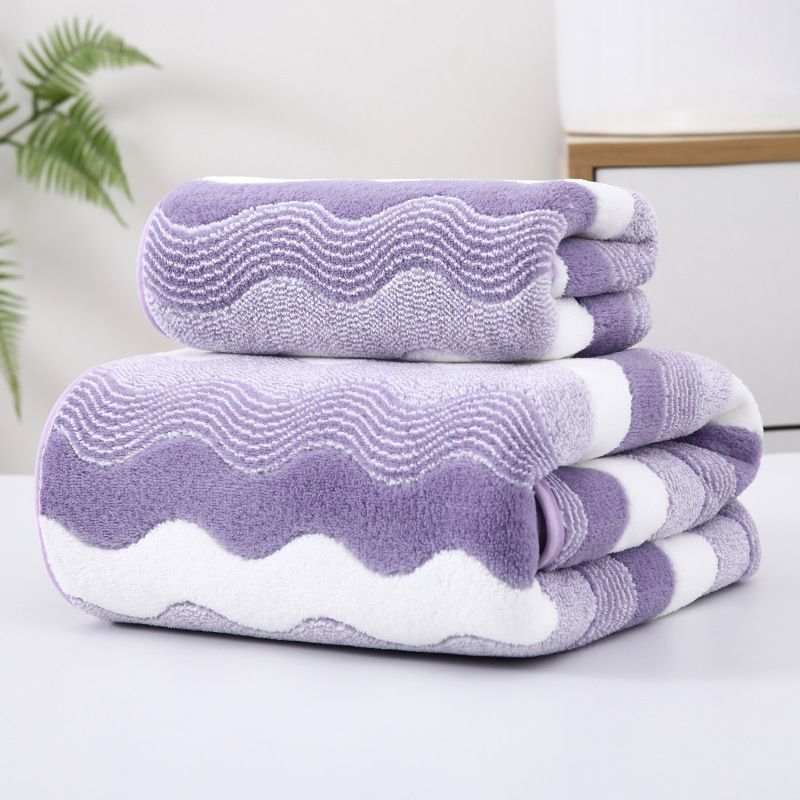 2Pcs Cationic Soft Wide S-Pattern Towel Set Highly Absorbent Bath Towel & Face Towel Bathroom Shower Use Gentle Skin Care Beauty Towels
