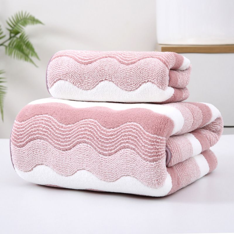 2Pcs Cationic Soft Wide S-Pattern Towel Set Highly Absorbent Bath Towel & Face Towel Bathroom Shower Use Gentle Skin Care Beauty Towels