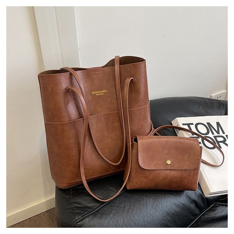 2-Piece Women's Bag Set: Large Tote + Crossbody Bag, PU Leather Work & Shopping Bags, Waterproof Vintage Purse with Anti-Theft Pocket, SAPO DURAN Kenya