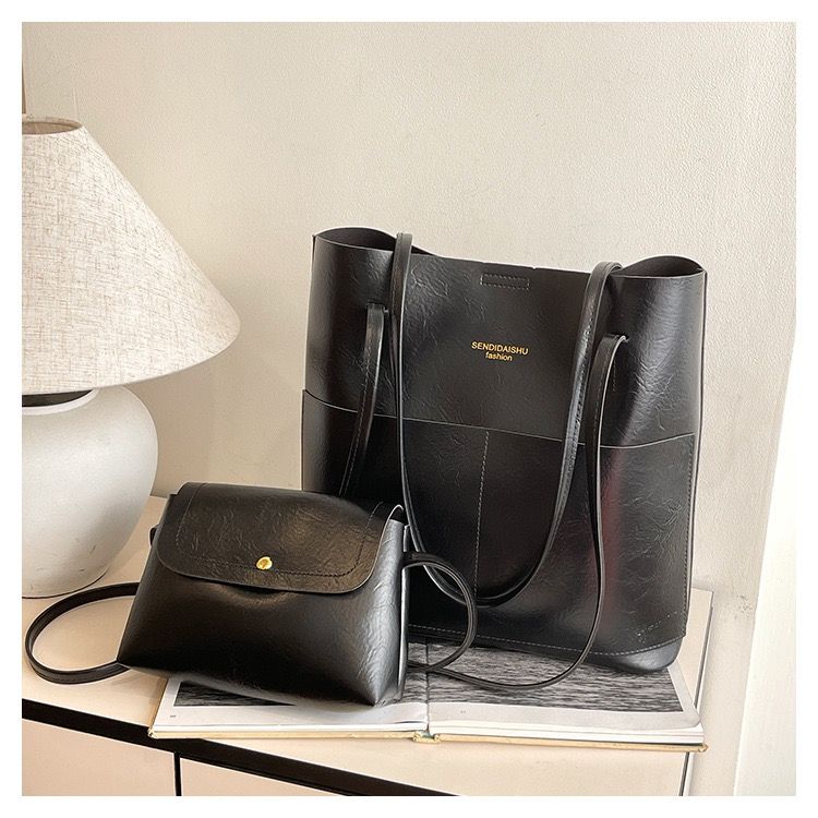 2-Piece Women's Bag Set: Large Tote + Crossbody Bag, PU Leather Work & Shopping Bags, Waterproof Vintage Purse with Anti-Theft Pocket, SAPO DURAN Kenya