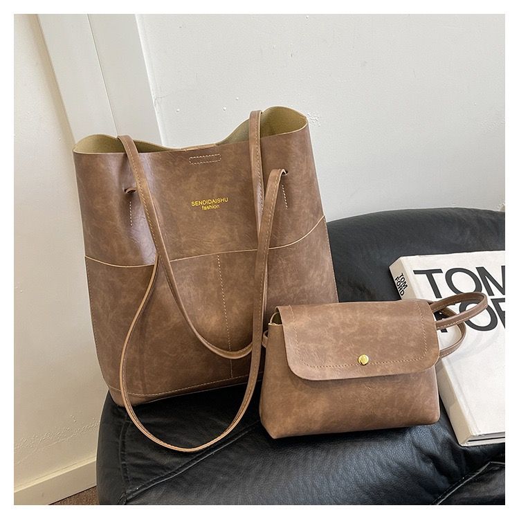 2-Piece Women's Bag Set: Large Tote + Crossbody Bag, PU Leather Work & Shopping Bags, Waterproof Vintage Purse with Anti-Theft Pocket, SAPO DURAN Kenya