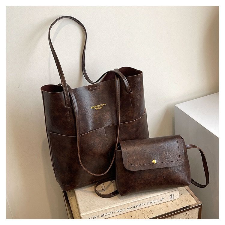 2-Piece Women's Bag Set: Large Tote + Crossbody Bag, PU Leather Work & Shopping Bags, Waterproof Vintage Purse with Anti-Theft Pocket, SAPO DURAN Kenya