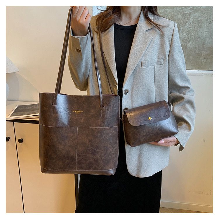 2-Piece Women's Bag Set: Large Tote + Crossbody Bag, PU Leather Work & Shopping Bags, Waterproof Vintage Purse with Anti-Theft Pocket, SAPO DURAN Kenya