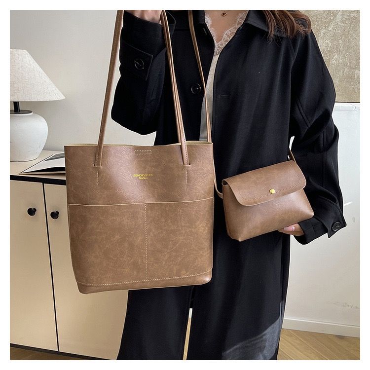 2-Piece Women's Bag Set: Large Tote + Crossbody Bag, PU Leather Work & Shopping Bags, Waterproof Vintage Purse with Anti-Theft Pocket, SAPO DURAN Kenya