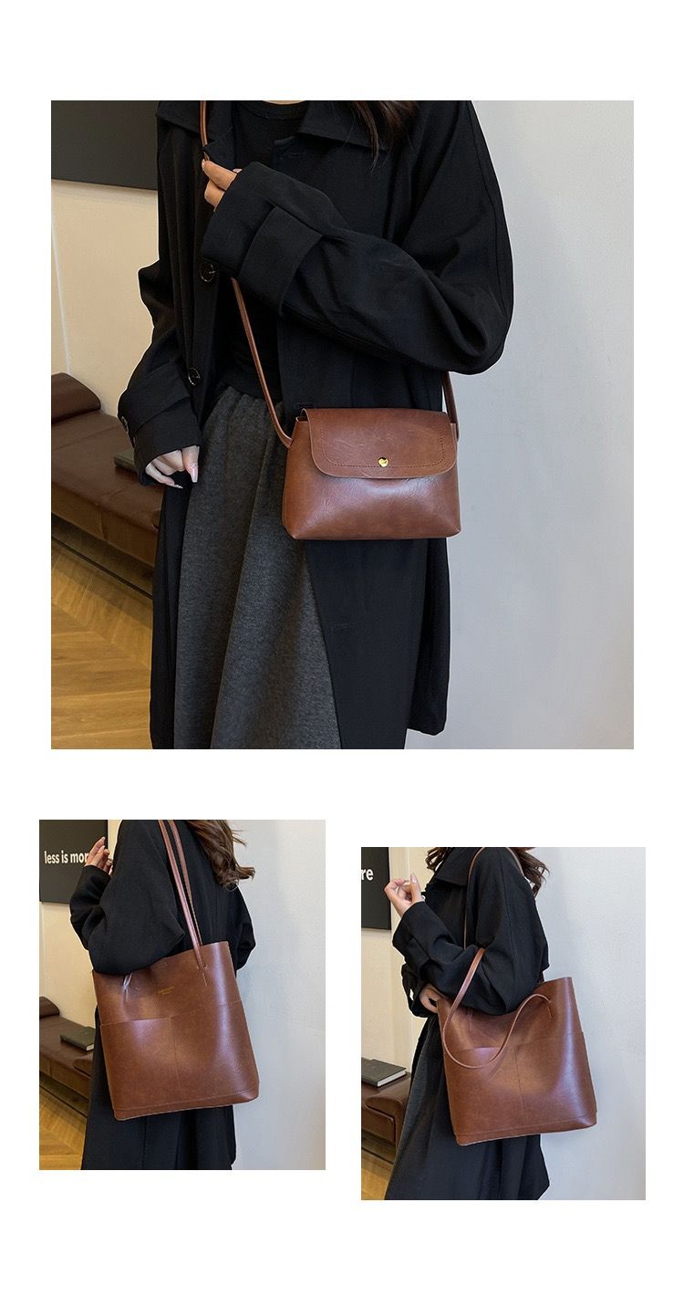 2-Piece Women's Bag Set: Large Tote + Crossbody Bag, PU Leather Work & Shopping Bags, Waterproof Vintage Purse with Anti-Theft Pocket, SAPO DURAN Kenya