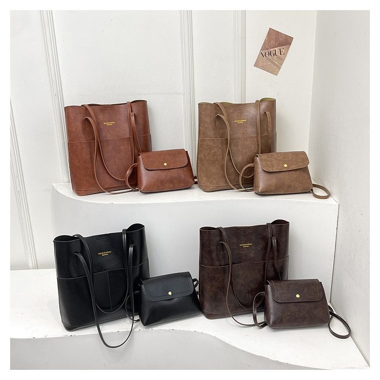 2-Piece Women's Bag Set: Large Tote + Crossbody Bag, PU Leather Work & Shopping Bags, Waterproof Vintage Purse with Anti-Theft Pocket, SAPO DURAN Kenya