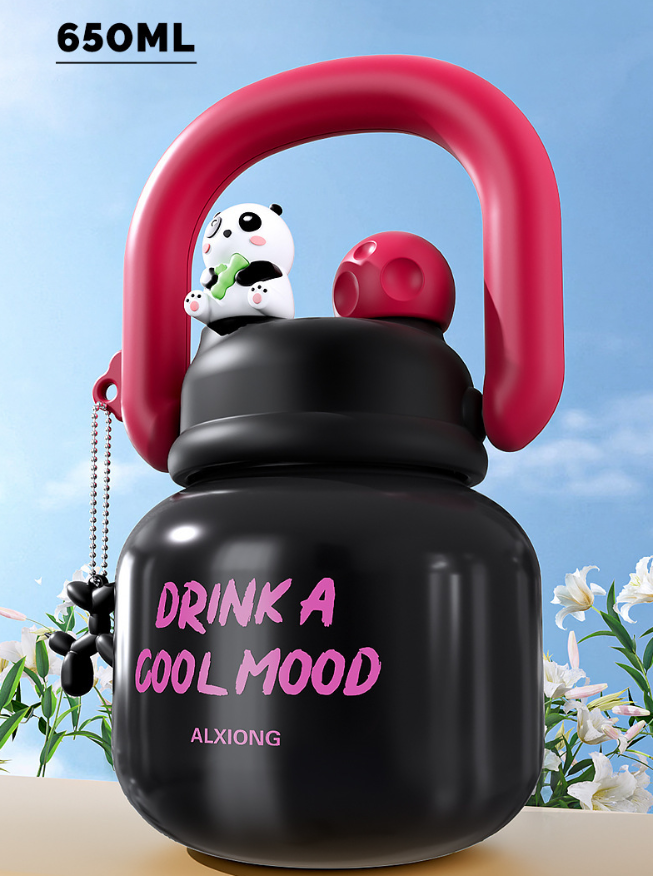 Cartoon Double-Sided Insulated Water Bottle - 316 Stainless Steel Straw Cup, Large Capacity