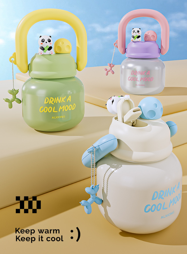 Cartoon Double-Sided Insulated Water Bottle - 316 Stainless Steel Straw Cup, Large Capacity