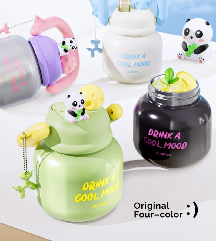 Cartoon Double-Sided Insulated Water Bottle - 316 Stainless Steel Straw Cup, Large Capacity