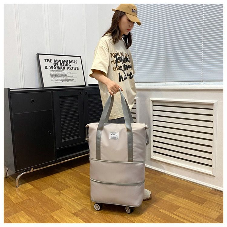 3-Size Silent Wheel Foldable Travel Bag - 55L Waterproof Oxford with Detachable Wheels & Roll/Carry Modes for Africa