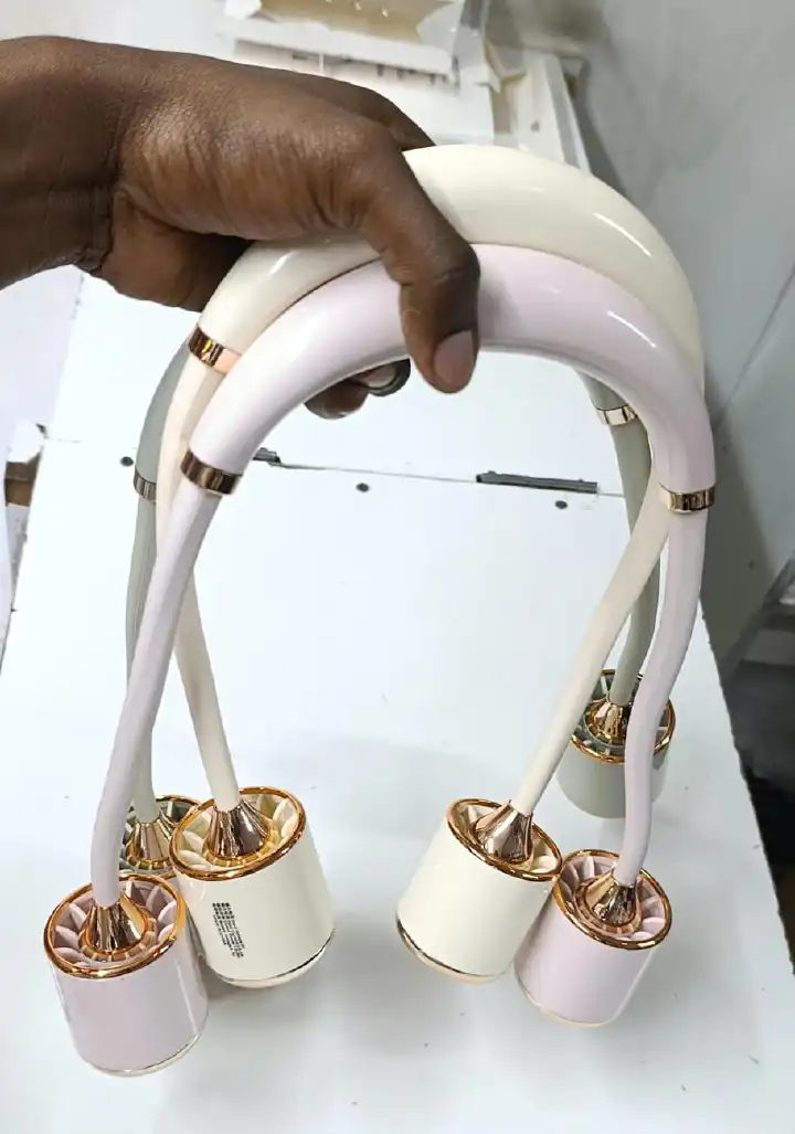 Gold Hanging Neck Small Fan USB Charging Three-speed Adjustable Summer Portable silent Outdoor Electric Neck Fan, Home, Office, Indoor, Outdoor, Small leafless Neck Fan