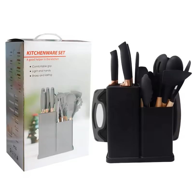Premium 19pcs Kitchen Utensils Set: Professional & Stylish Chef Tools. Ideal Wedding Gift for Home Chefs. BPA-Free, Non-Toxic Silicone Kitchenware to Modernize Your Kitchen while keeping it classy