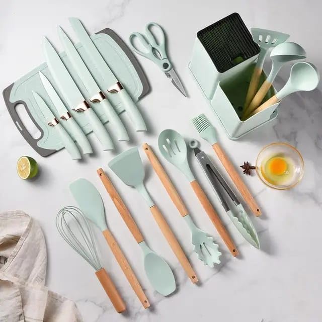 Premium 19pcs Kitchen Utensils Set: Professional & Stylish Chef Tools. Ideal Wedding Gift for Home Chefs. BPA-Free, Non-Toxic Silicone Kitchenware to Modernize Your Kitchen while keeping it classy