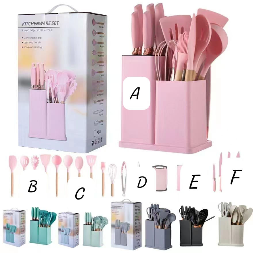 Premium 19pcs Kitchen Utensils Set: Professional & Stylish Chef Tools. Ideal Wedding Gift for Home Chefs. BPA-Free, Non-Toxic Silicone Kitchenware to Modernize Your Kitchen while keeping it classy