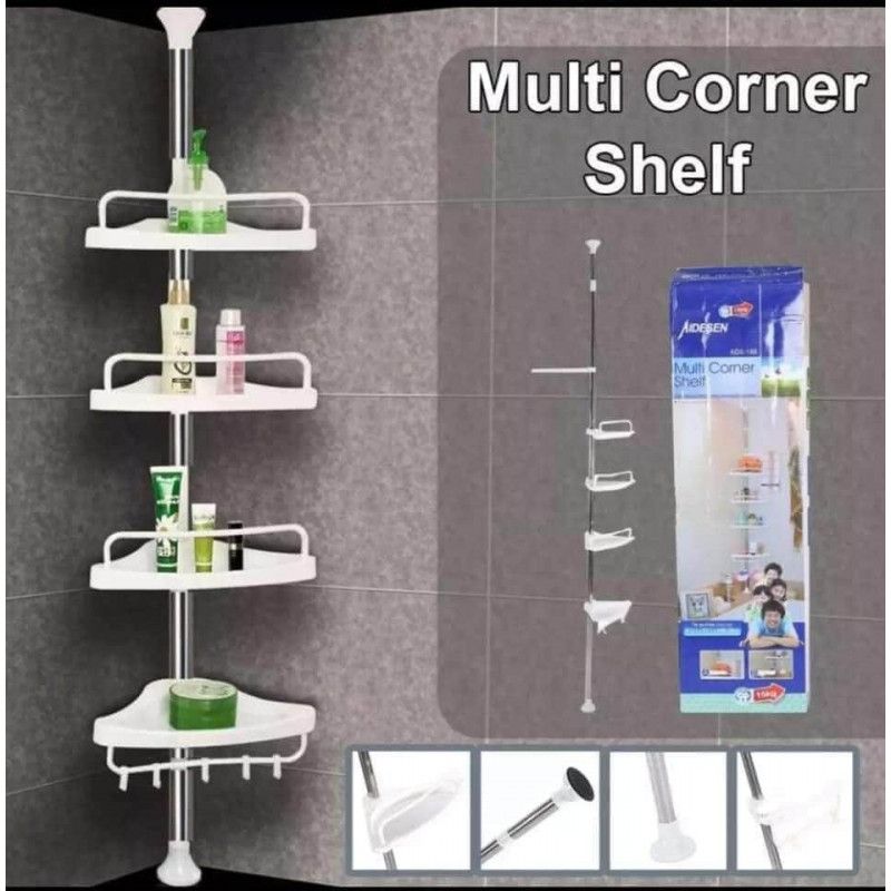 Modern Design Bathroom Rack Corner shelf organiser stand,4 Layer Multi Corner shelf Tension Pole-Bathroom Organizer is a versatile and efficient storage solution designed specifically for bathrooms.