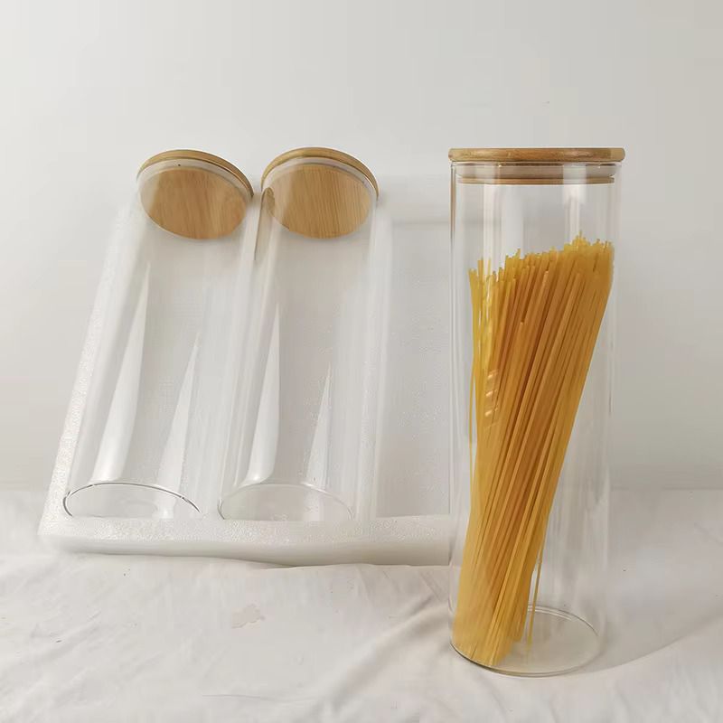 Glass Spaghetti/Cereal Containers Modern Design Bamboo Lid Glass Jar with Pearl Cotton Suit 3-Piece Storage Container for Kitchen Food Storage Sealed Jar