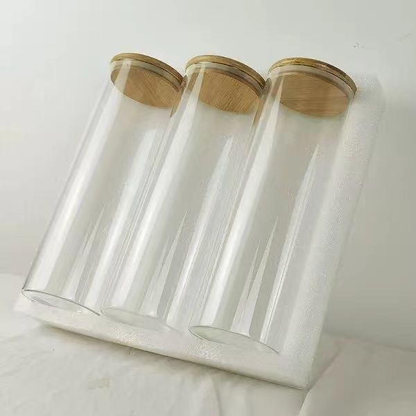 Glass Spaghetti/Cereal Containers Modern Design Bamboo Lid Glass Jar with Pearl Cotton Suit 3-Piece Storage Container for Kitchen Food Storage Sealed Jar