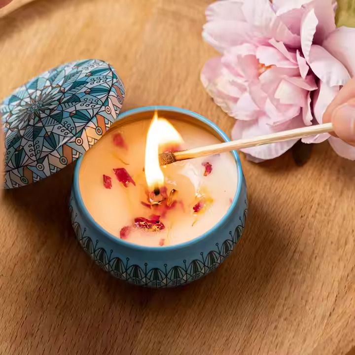 Mini Elegant Flower Tin Box DIY Candle Jar Balm Round