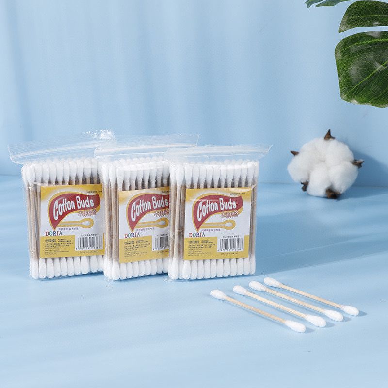 Double Head Cotton Wood Swab Bamboo Cotton Buds Ear Cleaning Wood Sticks Cotton Swabs Eco Friendly Cosmetic Cotton Swab Stick Wooden Bamboo Cotton Ear Buds