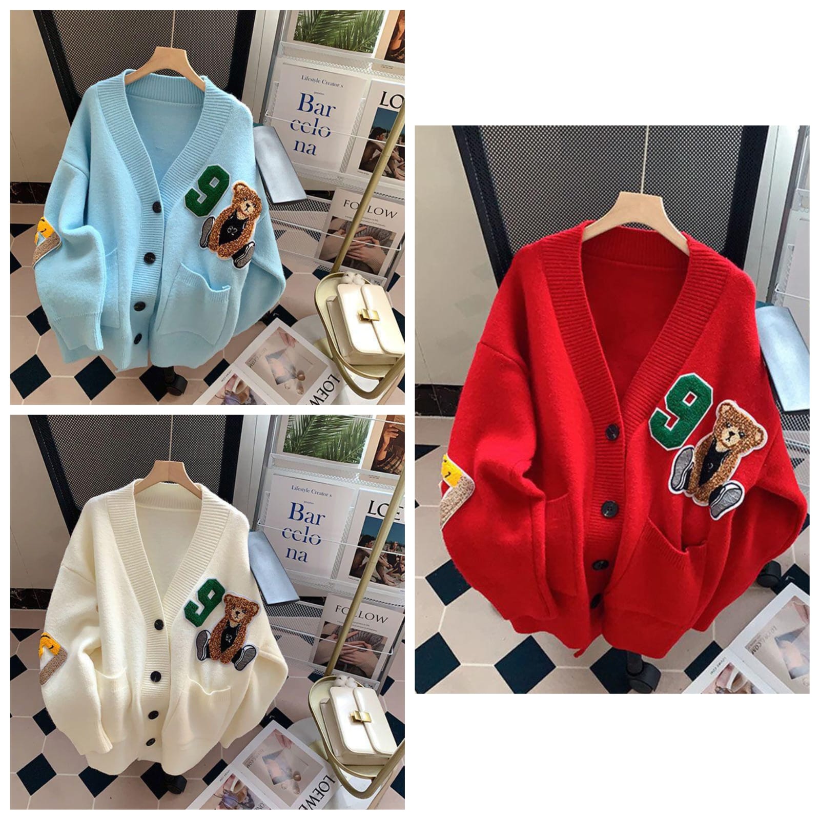 Knitwear Cartoon Bear Sweater Coat Female New Loose College Style Fall/winter Knitted Cardigan V-neck Sweater Cardigan Knitted