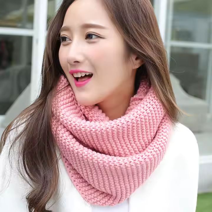 Women Solid Color Cable Knitting Wool Snood Infinity Scarf Winter Neck Warmer Cowl Collar Circle Scarve Women's Winter Woolen Muffler Unisex Scarf Muffler 100% Wool || Wool Self-Design Women