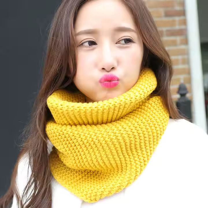 Women Solid Color Cable Knitting Wool Snood Infinity Scarf Winter Neck Warmer Cowl Collar Circle Scarve Women's Winter Woolen Muffler Unisex Scarf Muffler 100% Wool || Wool Self-Design Women